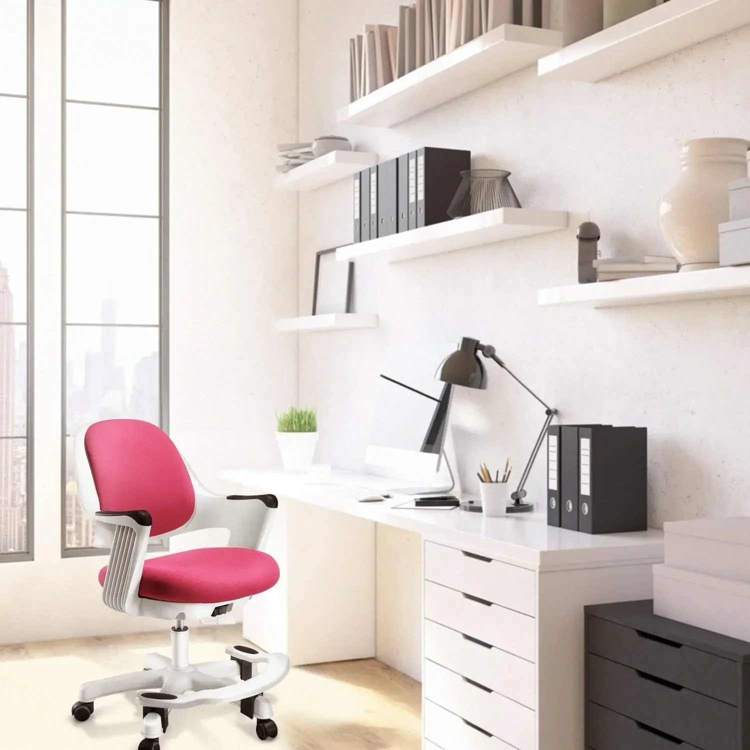 NEW-Kids Desk Chair, Ergonomic Design Desk Chair with Footrest, Height Adjustable Seat, Comfy Comfortable Cushion Computer Task