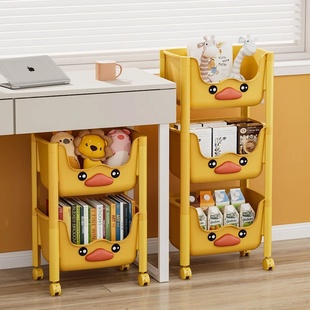 Toy Storage Trolley Movable Organizer Rack Living Room Bookshelf Children'S Picture Book Rack Kitchen Shelf Cartoon Rolling Cart