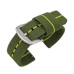 Durable Nylon Quick Release Watch Band - Military Style Elastic Strap - 20mm (ArmyGreen - Yellow - SV)