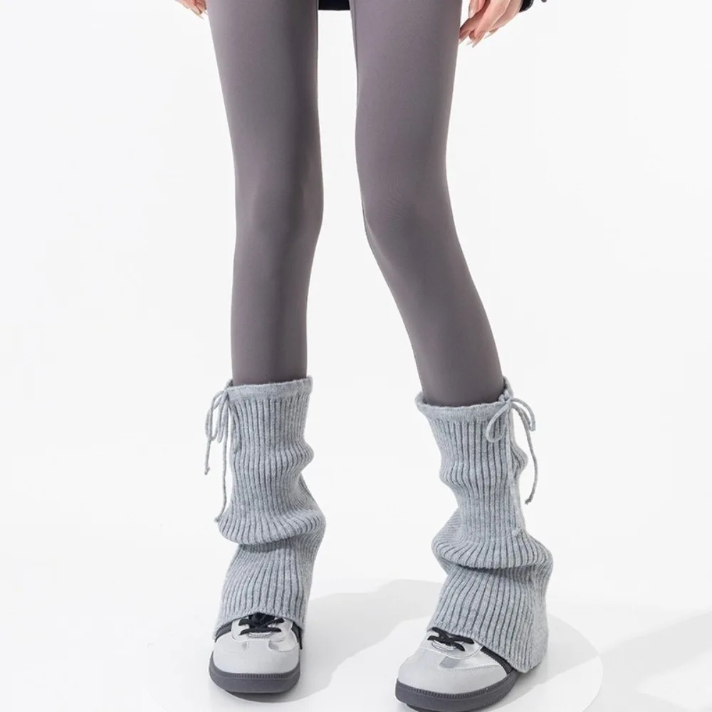 New Solid Color Leg Warmers Knitted Bow Harajuku Middle Tube Socks Thickened Boot Covers Autumn and Winter