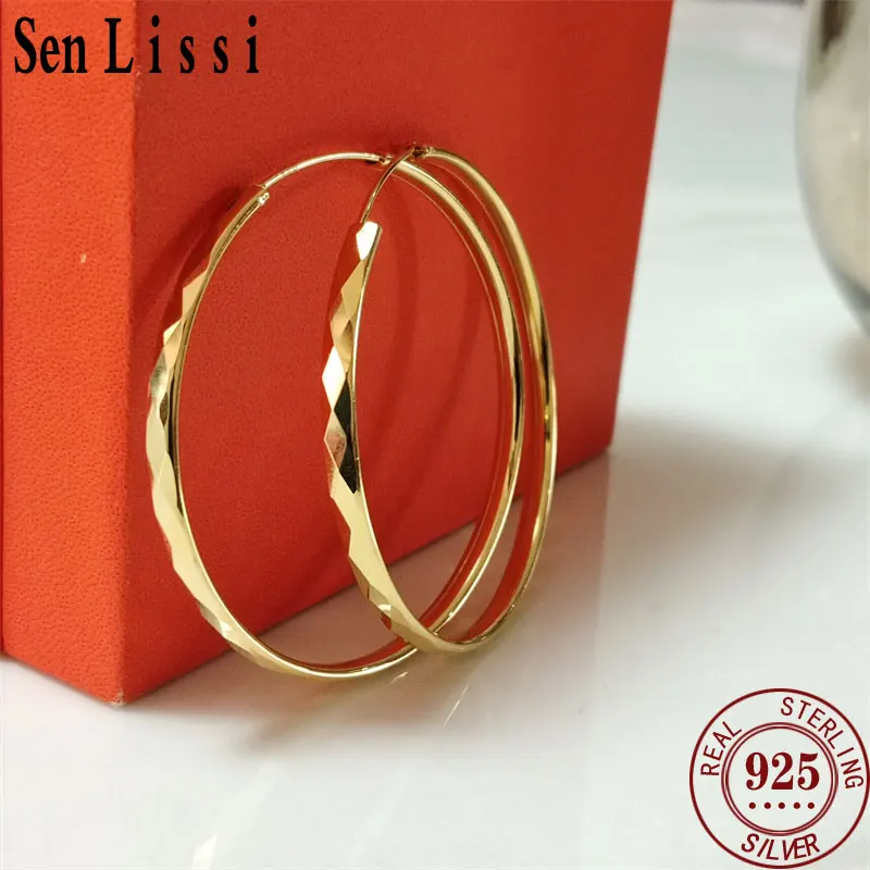 Senlissi-925 Sterling Silver Hoop Earrings Women 18K Gold Plated Jewelry Dazzling Women's Hoops Earrings Christmas Gifts silver earrings silver hoop earrings