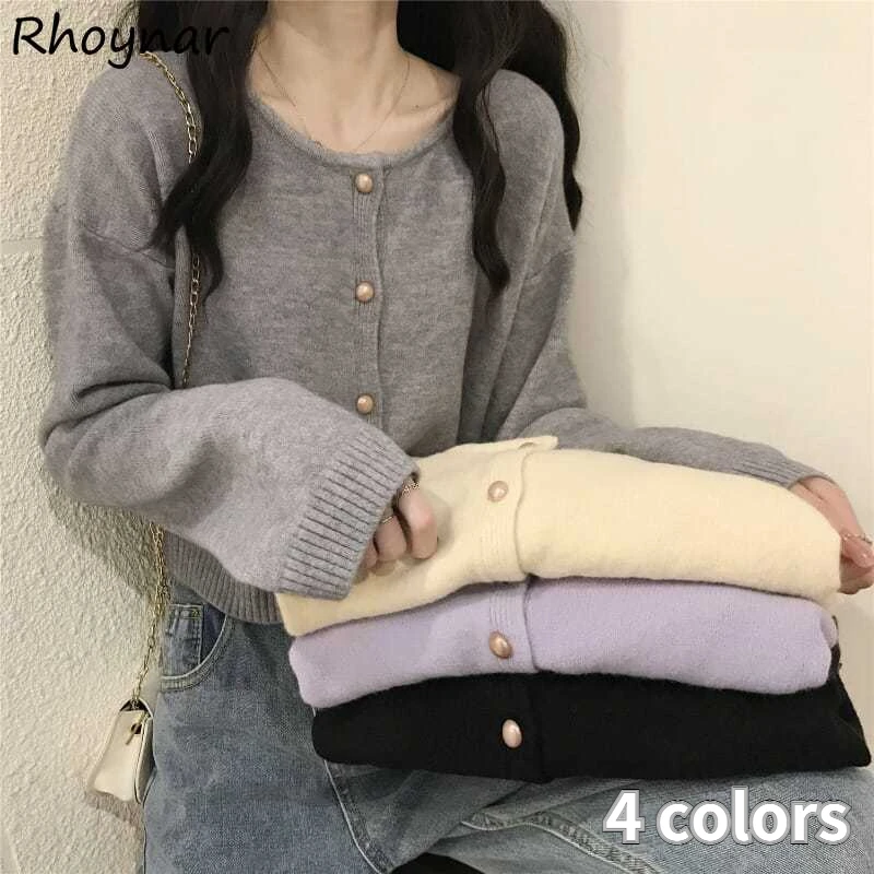 

Cardigan Women Cropped Sweater Pure Chic Ulzzang Retro Tender Sweet Female Autumn Elegant College Young Casual Loose All-match