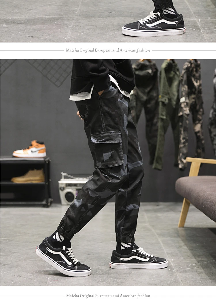 Men Hip Hop Black Cargo Pants joggers Sweatpants Overalls Men Ribbons Streetwear Harem Pants Women Fashions Trousers green cargo pants men