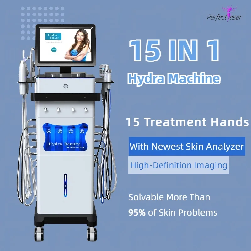 

2024 Multifunction 15 In 1 Hydra Machine Hydro Dermabrasion Face Deep Cleaning Facial Skin Care Oxygen Anti-Aging Beauty Device