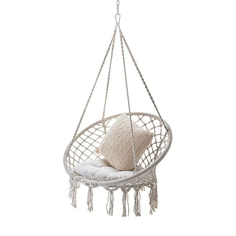 Hammock Hanging Swinging Chair,Hanging Cotton Rope Swing Chairs with Cushion and Hardware Kits, Hanging Chairs for Indoor