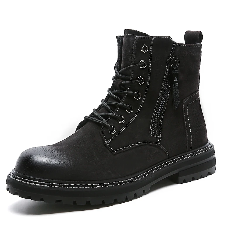 

High Top Leather Ankle Boots For Men 2024 Fashion British Style Black Outdoor Casual Mens Boot Zipper Calzado Zapatillas Hombre