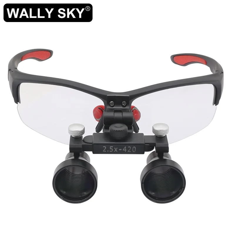 

2.5X Dental Loupes 420-520mm Long Working Distance Binocular Magnifier with Plastic Glasses Frame Black Color with Cloth Bag