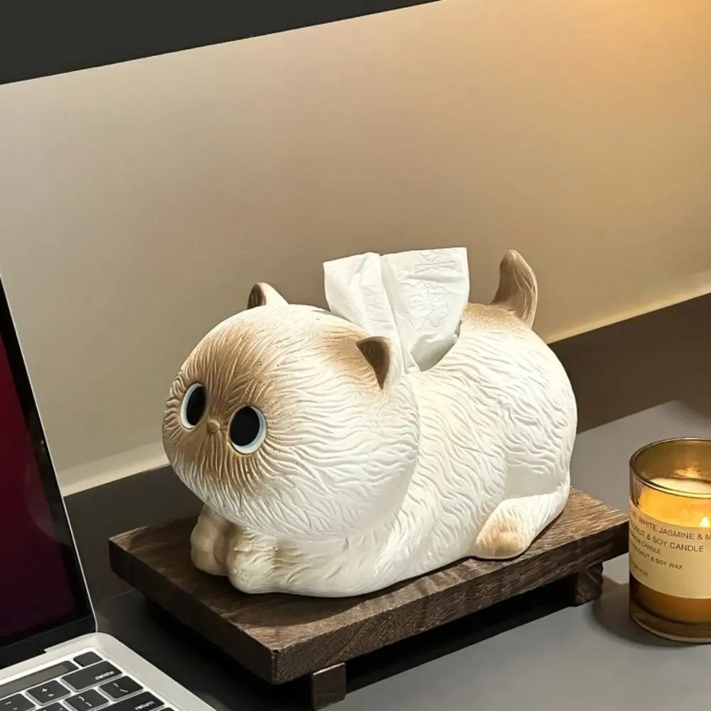 Storage Tube Ceramic Cat Tissue Box Kawaii Decorative Napkin Paper Box Modern Napkin Dispenser Home Office