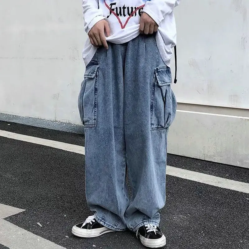 

Wide leg denim Jeans Men's Autumn Daddy Trend Student Loose Straight-leg baggy Pants Japanese Loose hip hop 2023 New