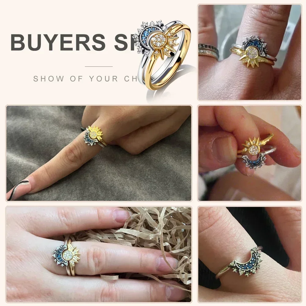 silver ring 925 Sterling Silver red pink heart bow sun moon colorful crystal ring for women valentine's birthday gift DIY jewelry