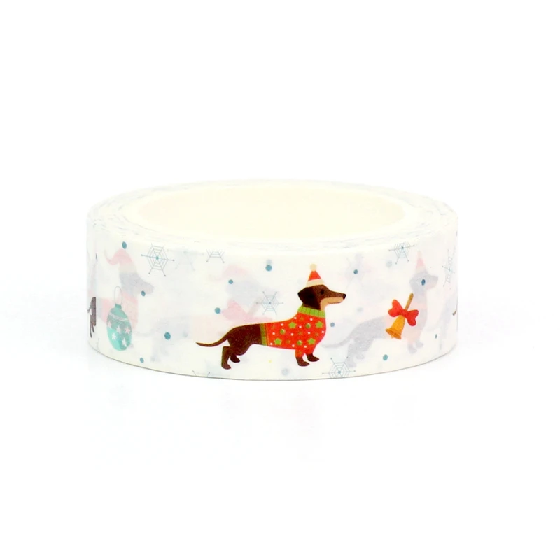 2023 새로운 1PC. 10M 장식 닥스훈트 크리스마스 계절 Washi 테이프 저널링 접착 마스킹 테이프 귀여운 편지지