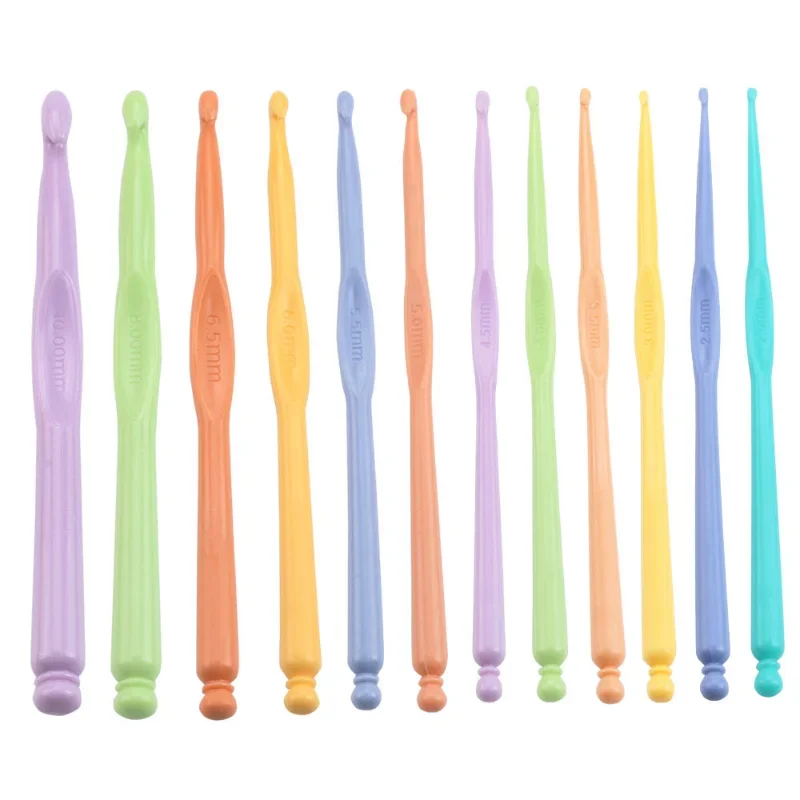Set di uncinetti, 16 uncinetti con manico in plastica, ultra sottili, in acciaio inox, strumento per cucire