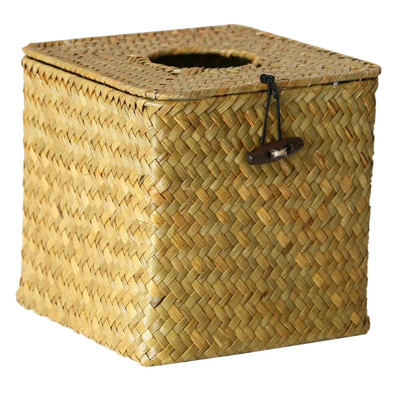 Tissue box napkin holder handmade woven rattan roll paper tray for car living room storage