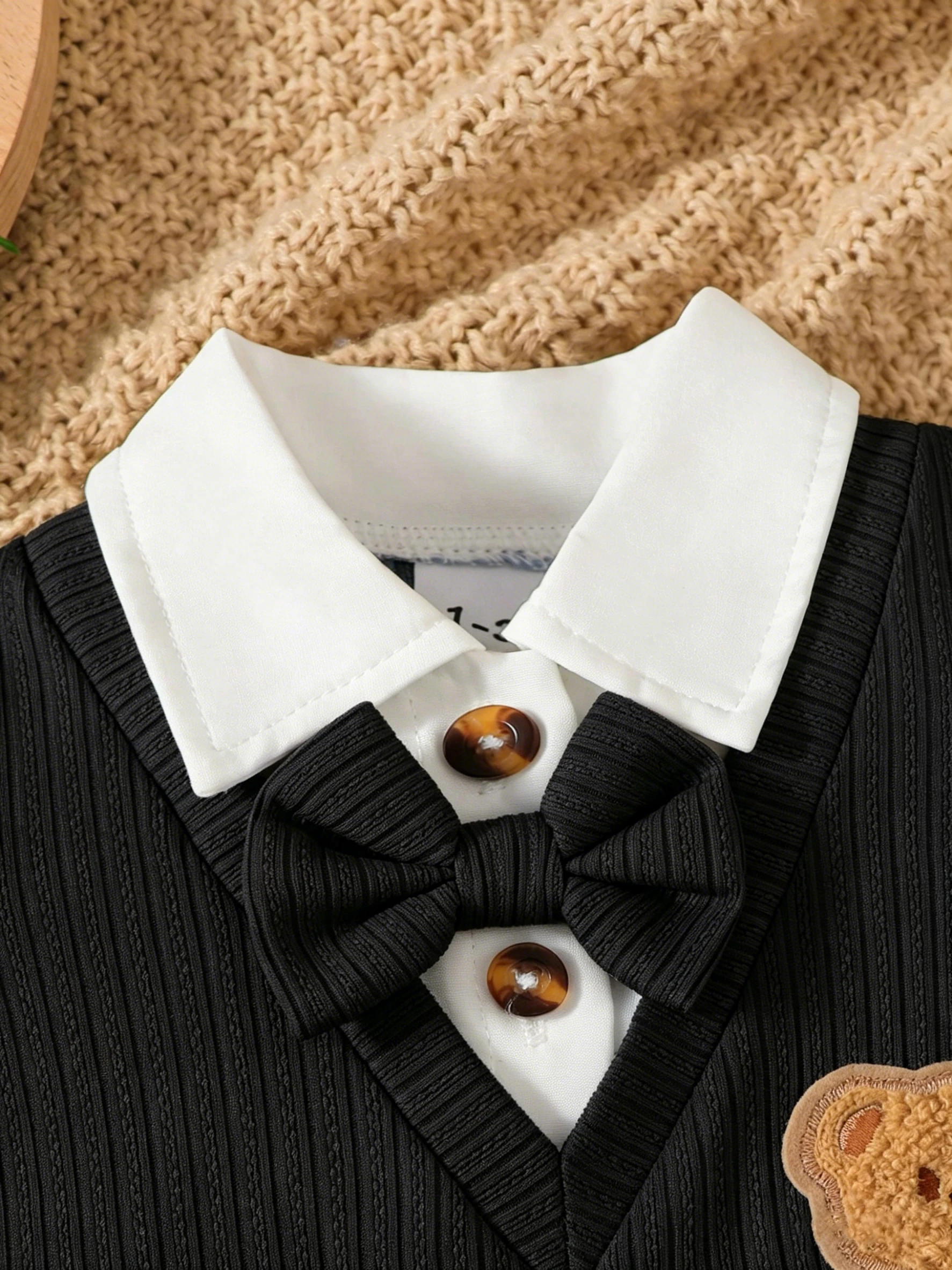 Fashion Summer Newborn Baby Boy Formal Romper Short Sleeve Jumpsuit+Collar Bow Tie&Bear Gentleman Style Outfit for 0-18 Months 3