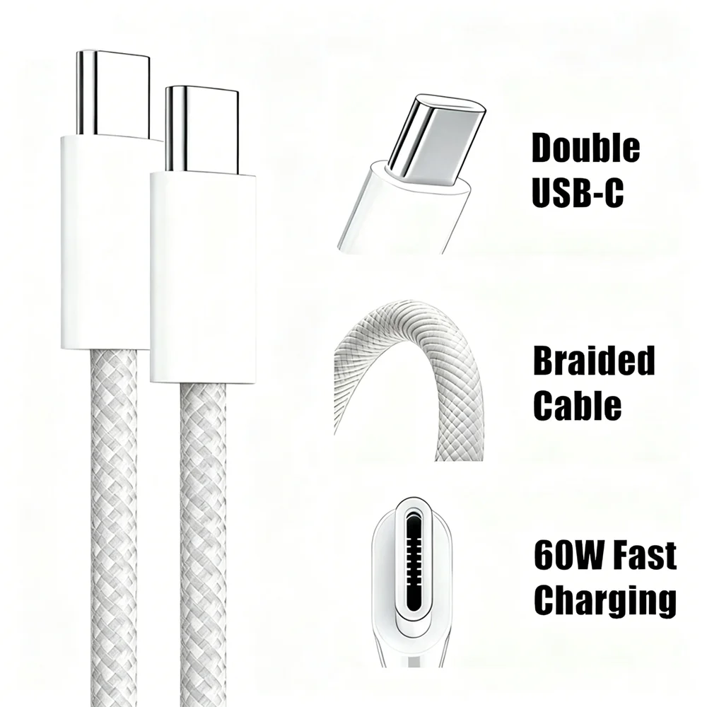 3개입 PD 60W 듀얼 USB-C 고속 충전 케이블 아이폰 15 16 17 Pro Max 15 16 Plus 16e Air 타입 C to 타입 C 브레이디드 데이터 케이블 1m