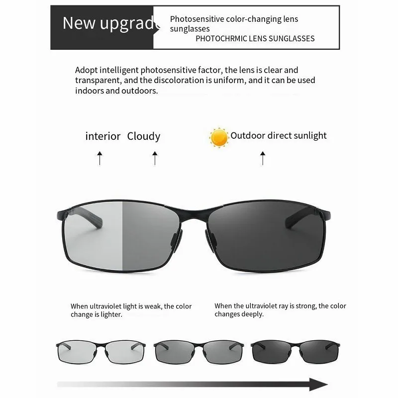Rectangle Metail Frame Polarized Sunglasses Men Brand Designer Color Changing Sun Glasses Driving Oculos de sol UV400
