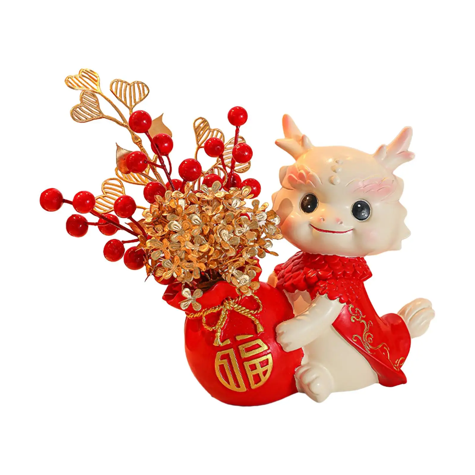 

Chinese New Year Dragon Figurine Vase Ornament Table Decoration Decorative Fengshui Sculpture for Home Office Decor Lifelike