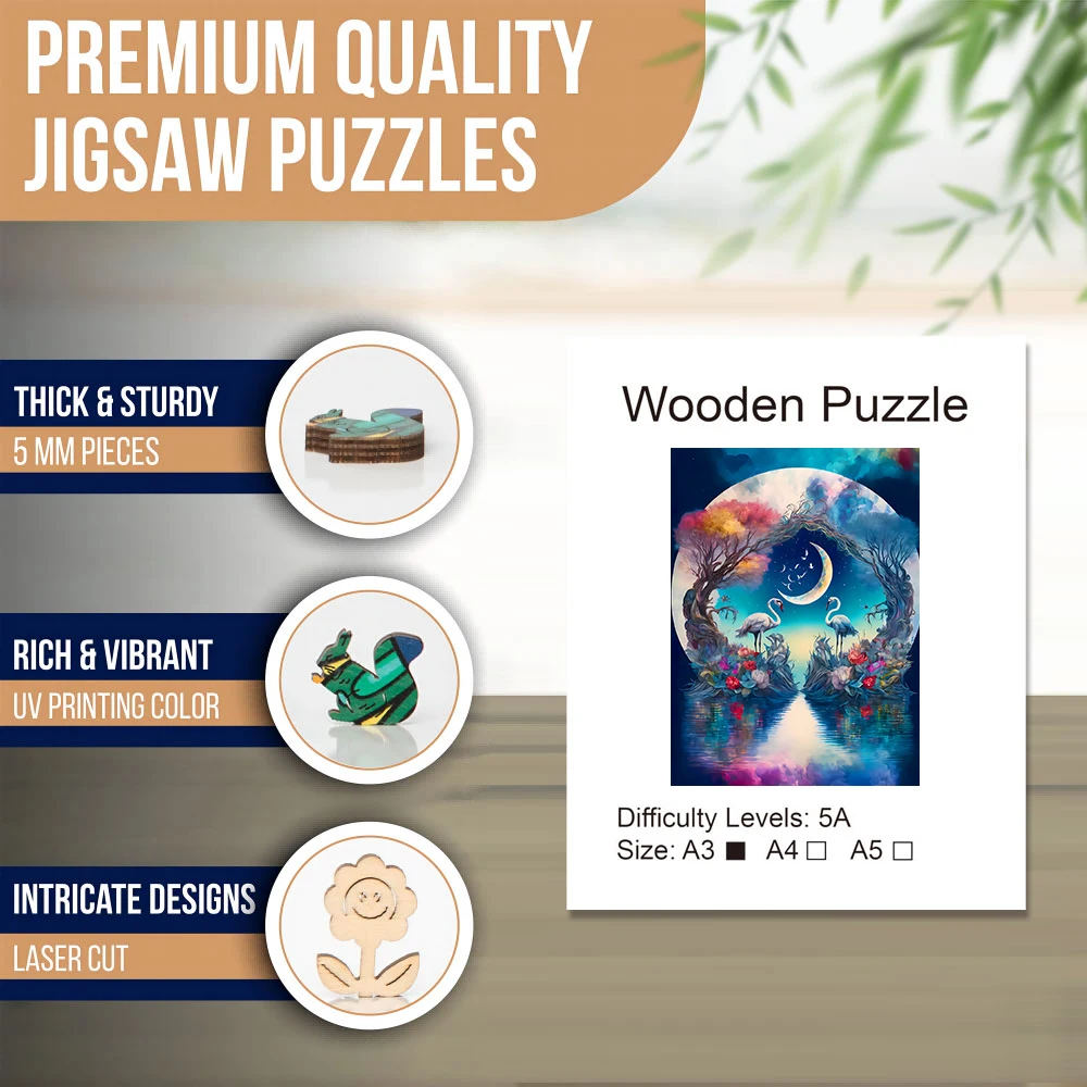 View Under the Moon Wooden Puzzle, Uniquely Irregular Animal Shaped, Creative Handmade Decorations, Holiday Gifts Home Decor 5