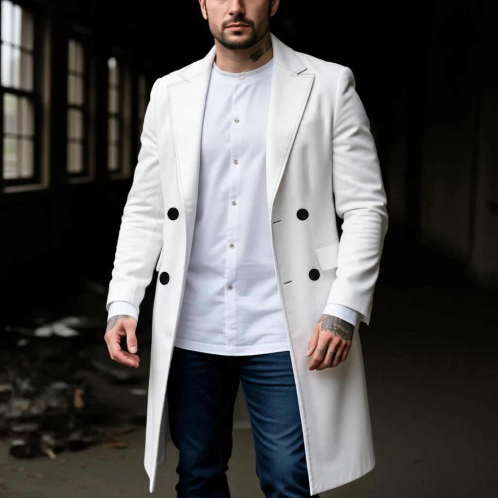 Men's Waterproof Windbreaker Jacket Double-Breasted Wind Resistant Coat with Overcoat Style Solid Colors for Outdoor Travel