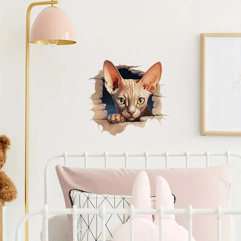 90995# Cute Hairless Cat Peeking Toilet Sticker Durable Material Perfect For Home Wall Decor Aesthetic Room Decoration