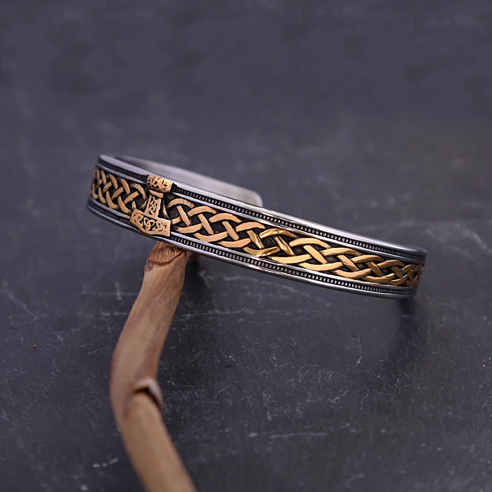 Fashion Retro Nordic Viking Thor's Hammer Bracelet Stainless Steel Open Bracelets For Men and Women