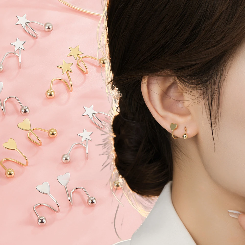 2 Pezzi In Acciaio Inossidabile Color Oro Minimal Heart Star Ear Studs Orecchino Donna Coreano Helix Studs Tragus Cartilagine Piercing Jewelry