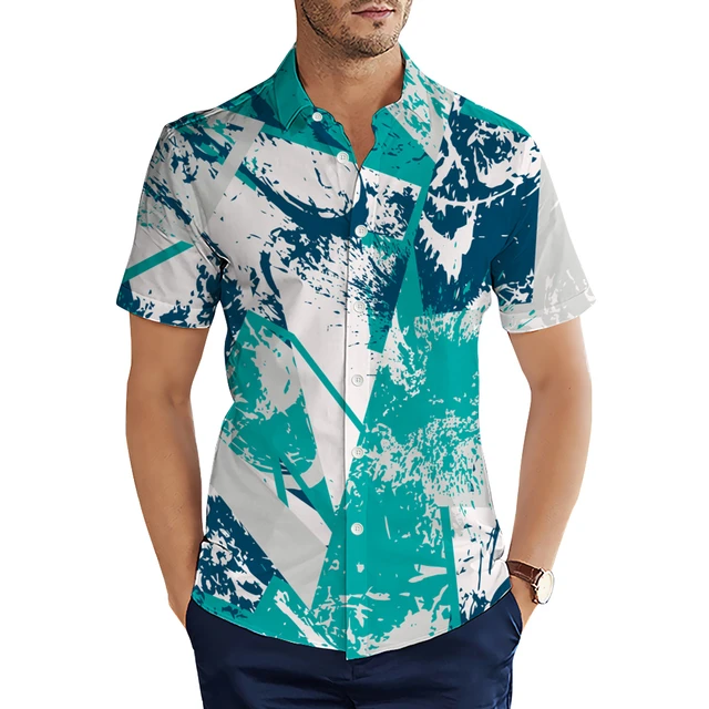 Men's summer shirt football splicing 3D printing men's short sleeved shirt  fashion casual hip-hop Harajuku beach shirt top