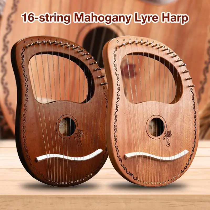 

Lyre Harp Instrument Mahogany Body Lyra Harp 16 Metal Strings With Bag Sturdy Mahogany Acoustic Harp Professional Orchestral