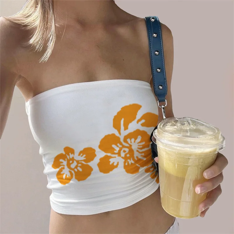 Top de tubo Y2K para mujer, con estampado floral estético, hombros descubiertos, sin tirantes, sin mangas, estilo bandeau, chaleco de los años 2000, ropa de calle para fiesta
