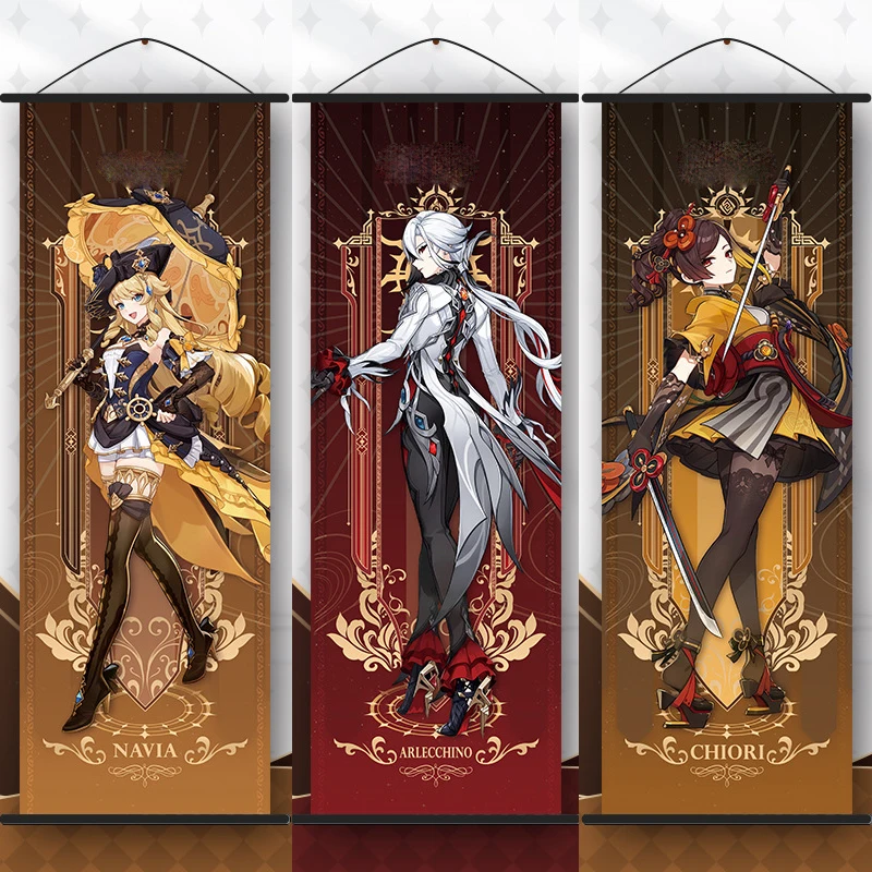 Wall Hanging Poster Anime Gen Impact Wall Hanging Poster Cosplay Halloween Party Cartoon Heros Scroll Canvas Students Gifts Game Home Decoration