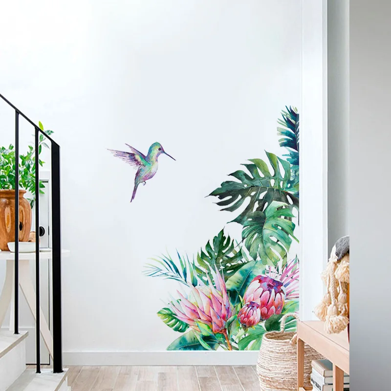

Tropical Vegetation Bird Wall Stickers Home Background Wall Stickers Decorative Removable PVC Self Adhesive Wallpaper Stickers