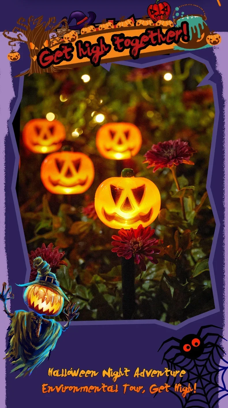 Description Picture 3 of itemSolar Halloween Pumpkin Pathway Light Decorations LED Halloween Pumpkin Stake Lights Set of 5 Lighted Outdoor Pumpkin Lawn Lamp