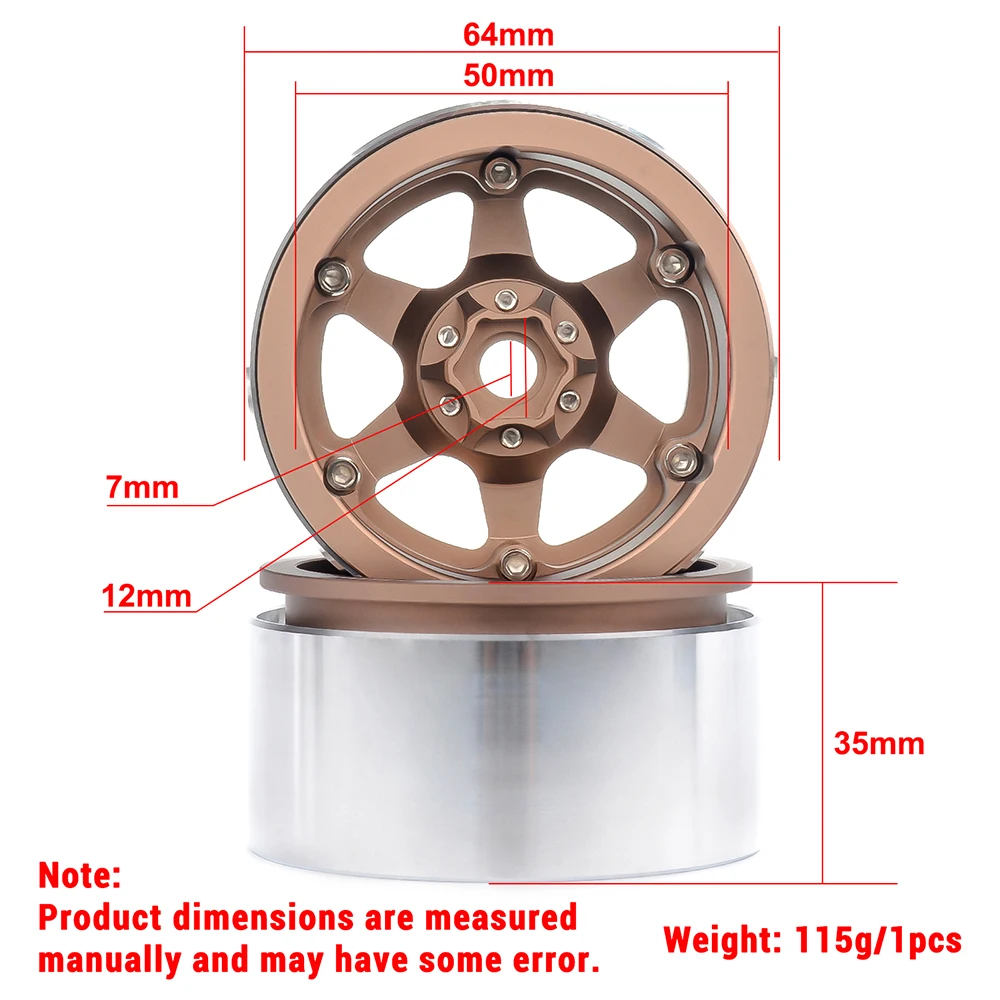 PYFORE 2,2 Zoll Kletterradnabe 4 Stück Reifen 64 x 35 mm 12 mm Sechskant-Adapter für 1/10 1/8 RC Modellauto Crawler Zubehör – Detail 1
