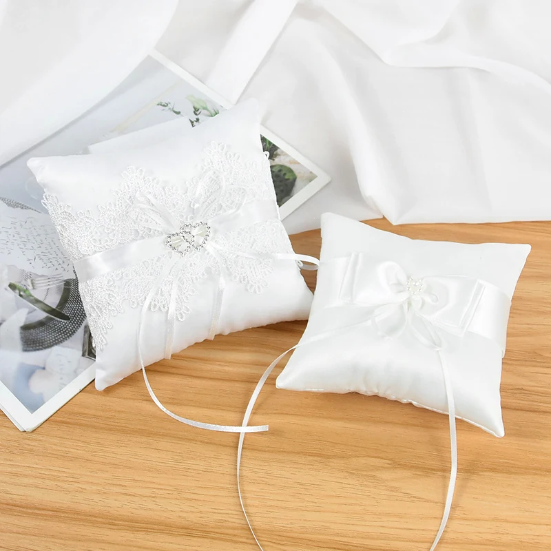 VALICLUD Wedding Ring Cushion Bowknot Ring Cushion Delicate Lace Pearl