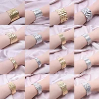 Punk Bracelets Gold Plated Hammered Cuff Open Wide Bracelets Punk Chunky Stainless Steel Bangles Ethnic Jewelry Gifts for Women 2