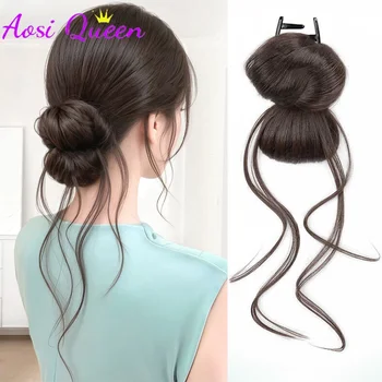 Coda di cavallo sintetica a chignon basso, naturale e voluminosa, con clip a griffe, per donna, accessorio per capelli per uso quotidiano