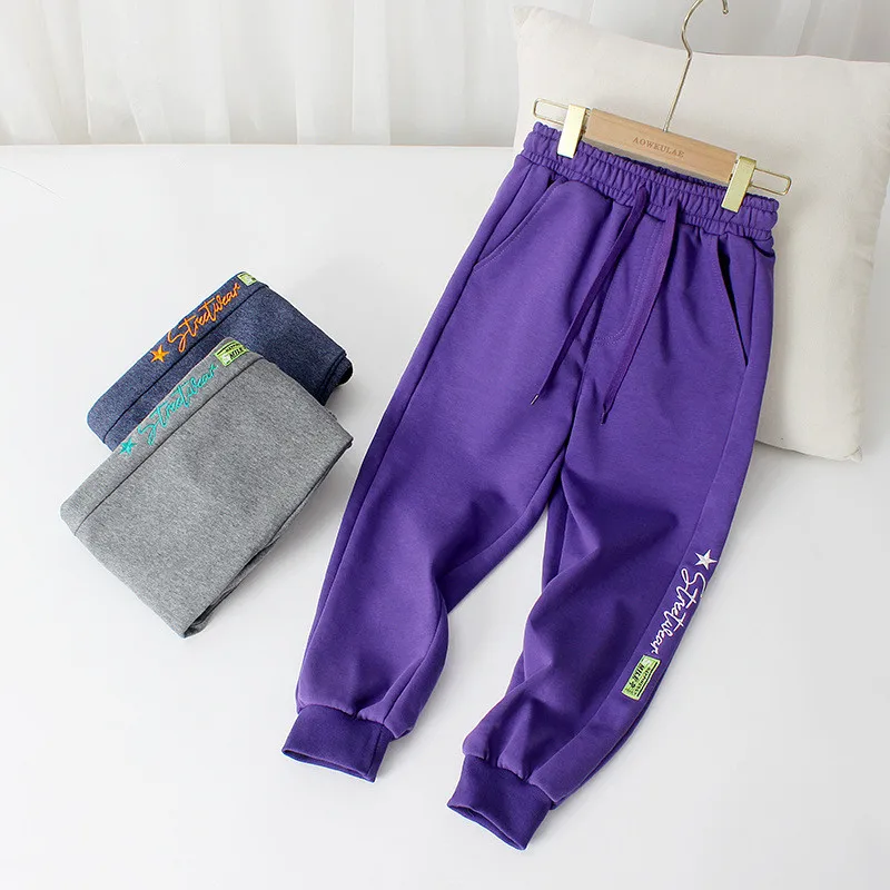 

Spring And Autumn Korean Version Children's Boys Casual Pants Girls' Embroidered Label Sweatpants Kids 4-13 Years Trousers