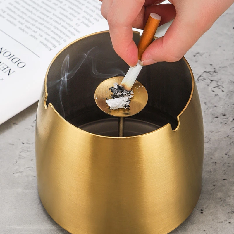 Thickened Stainless Steel Desktop Ashtray With Lid Smokeless Heightened Windproof Ashtray For Office Home Decor