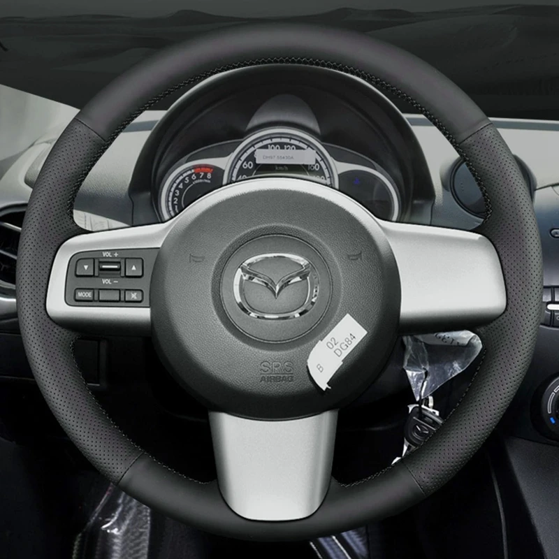Mazda 2 2008-2014 용 자동차 핸들 커버 맞춤형 자동차 액세서리 인테리어 오리지널 스티어링 휠 브레이드 스티어링 랩