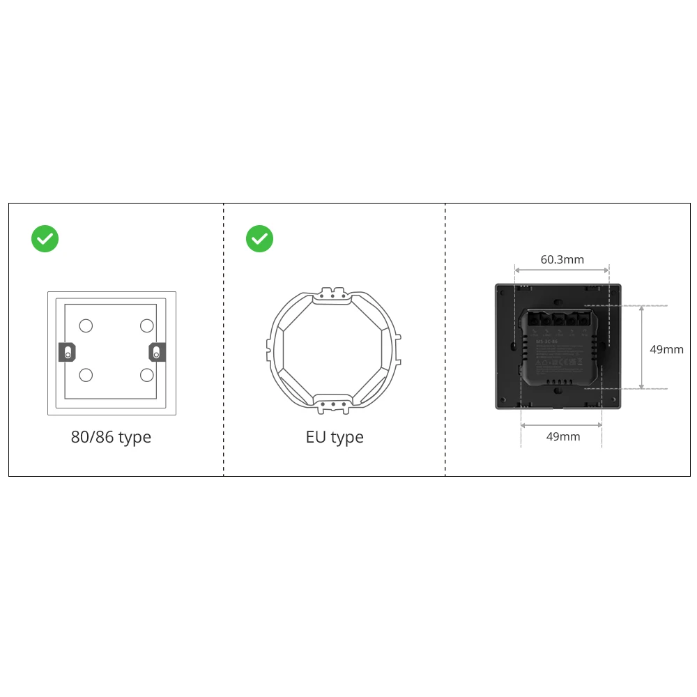 SONOFF M5 SwitchMan Smart Wall Switch 80/86 Type Push Button Switch 1/2/3 Gang Switch Frame Remote Control for Alexa Google Home