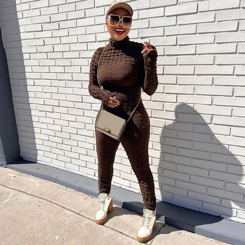 2022 Autumn Winter O Neck Long Sleeves Pure Color Sexy Bodycon Skinny Jumpsuit Fashion Streetweawr Party Gym Y2K Romper