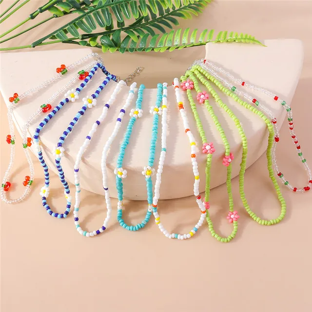 Collier de perles Boho Korea Lovely Flowers Seeds pour femmes, tour de cou court, déclaration, bijoux de vacances, cadeaux, été 1