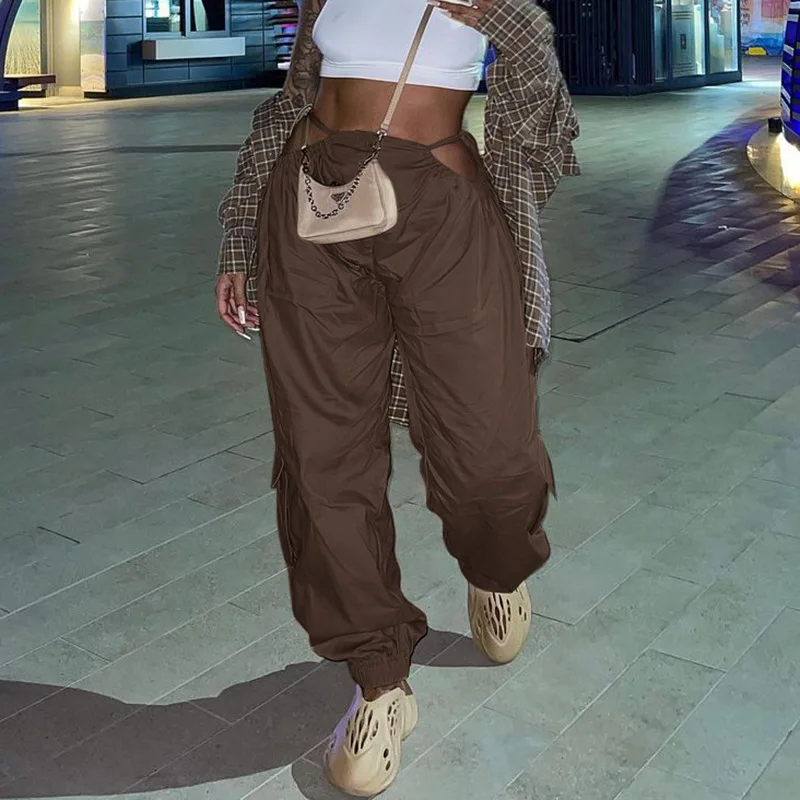 

MONMOIRA Lace-up Hollow Out Cargo Baggy Pants Women Autumn Casual Pockets Parachute Pants Female Hip Hop Trousers cwp0267-5