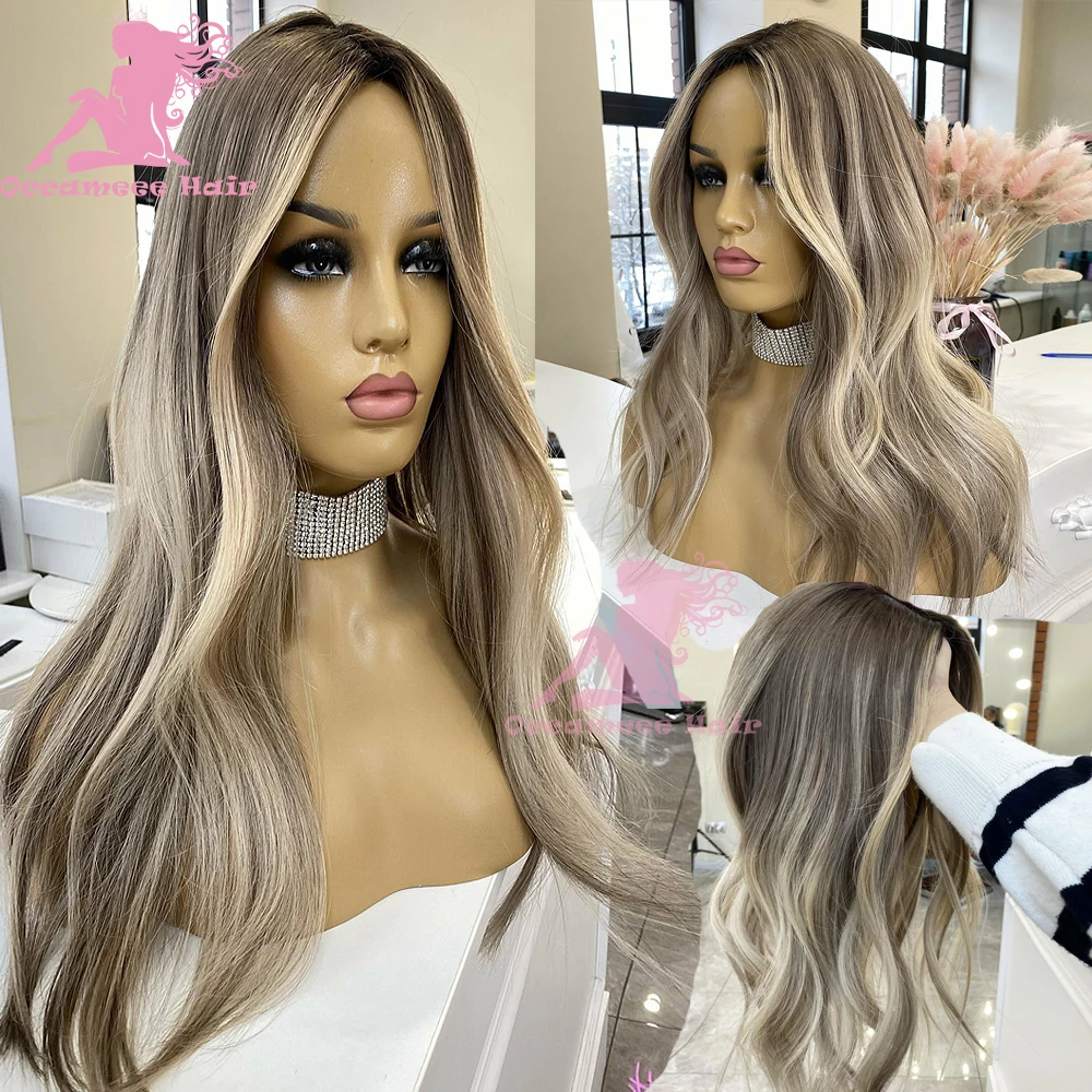 

Highlight Human Hair Wigs Preplucked Ash Blonde Brazilian Hair Transparent Swiss 360 Lace Frontal Wigs Wave Preplucked Gluless N