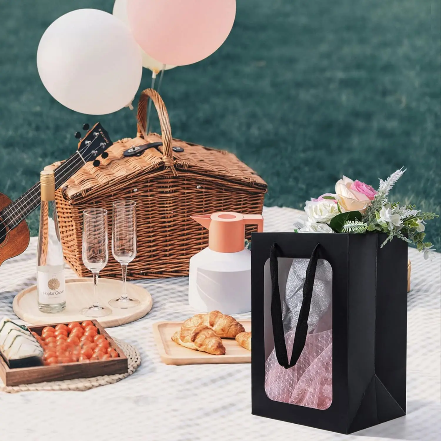 Kraft Paper Gift with Transparent Window Shopping Bags Bulk Flower Boxes Gift Wrap Bags Bouquet Bridal Shopping Presents