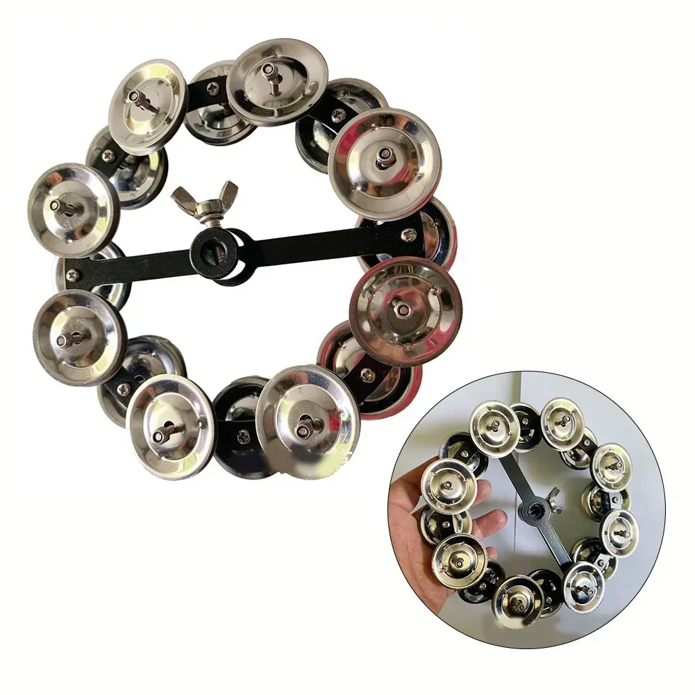 Musical Percussion Instruments Professional Hi hat Tambourine for Drums Secure Mounting Iron and Steel Material Black Frame 3 5cm Bell Plate Diameter