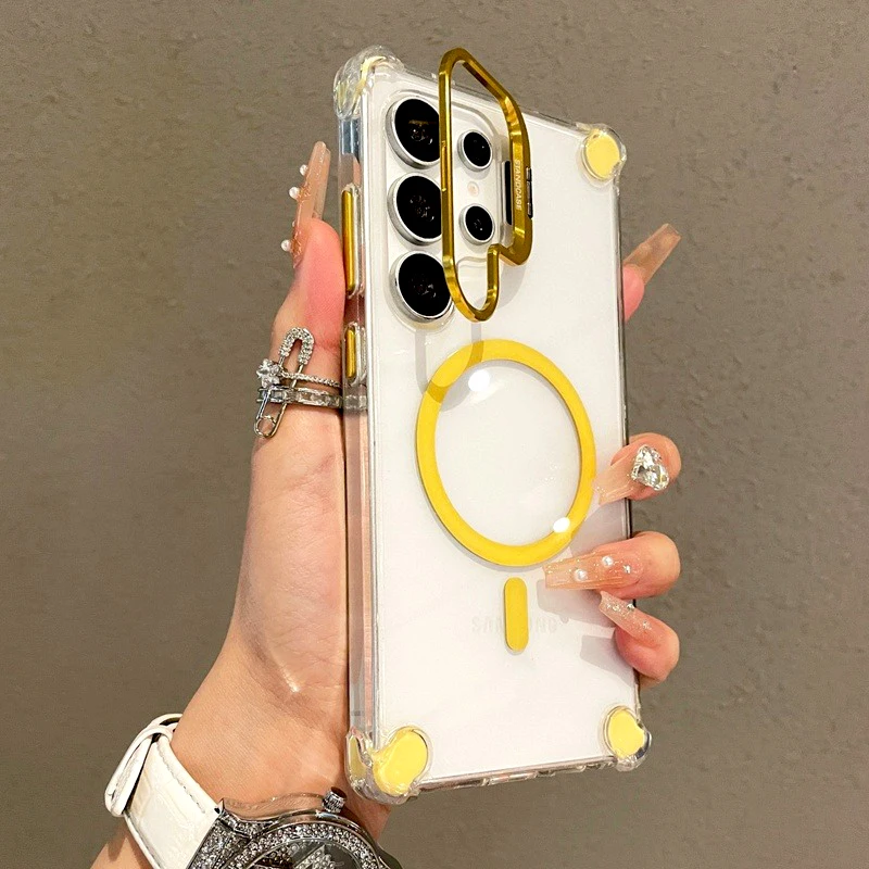 Luxury Transparent Case with MagSafe Wireless Charging Stand Cover