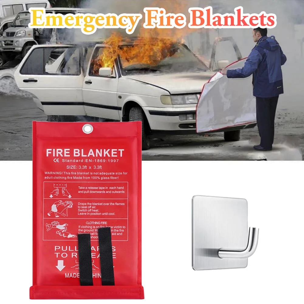 

1m X 1m Fire Blanket With Hook Set Home Fiberglass Flame Retardant Fabric Fireplaces Stoves Kitchen Counters Spare Parts