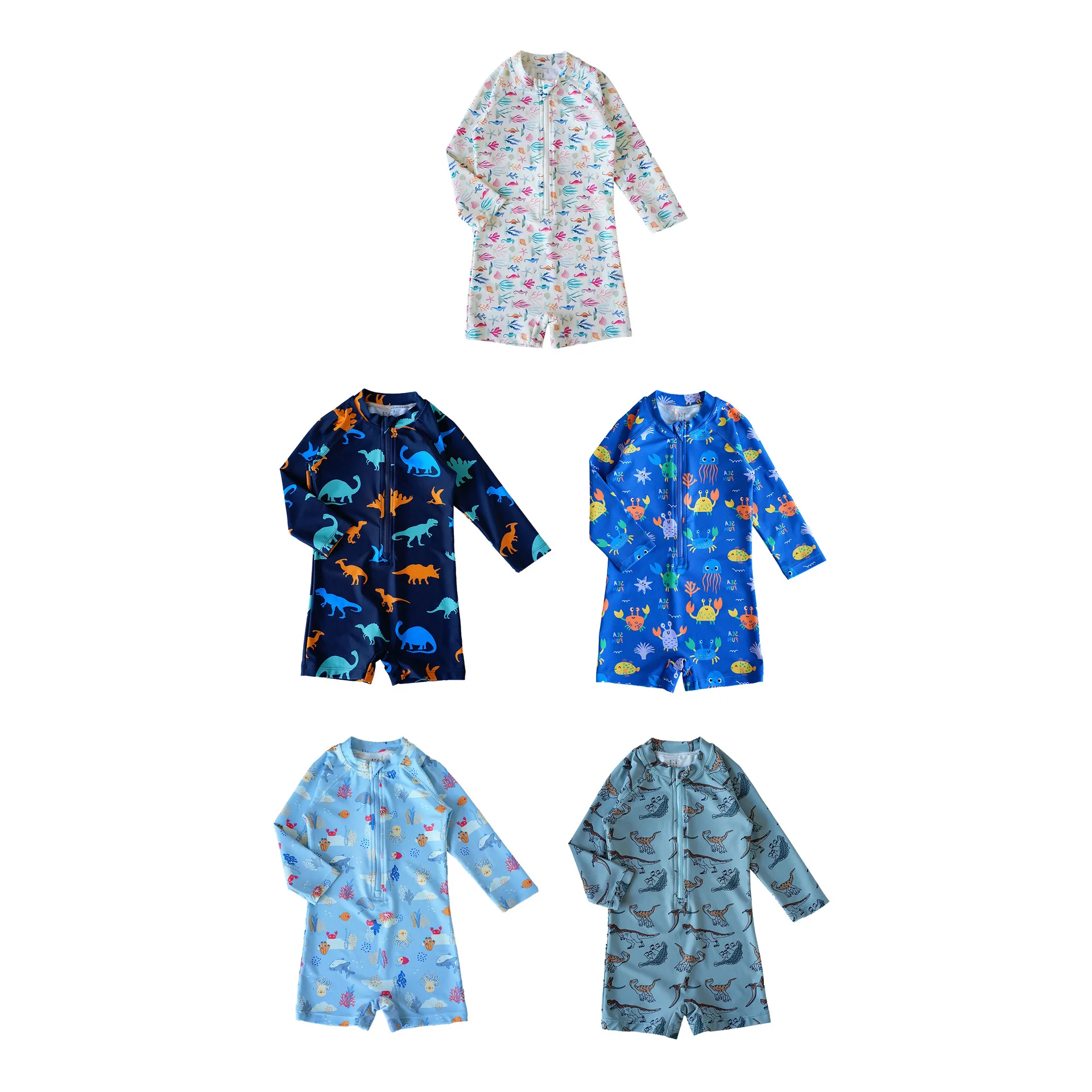 deer jonmi New Summer Baby Boys Cartoon Printed Long Sleeve Swimwear Elastic Sunproof Children Beach One-piece Swimsuits