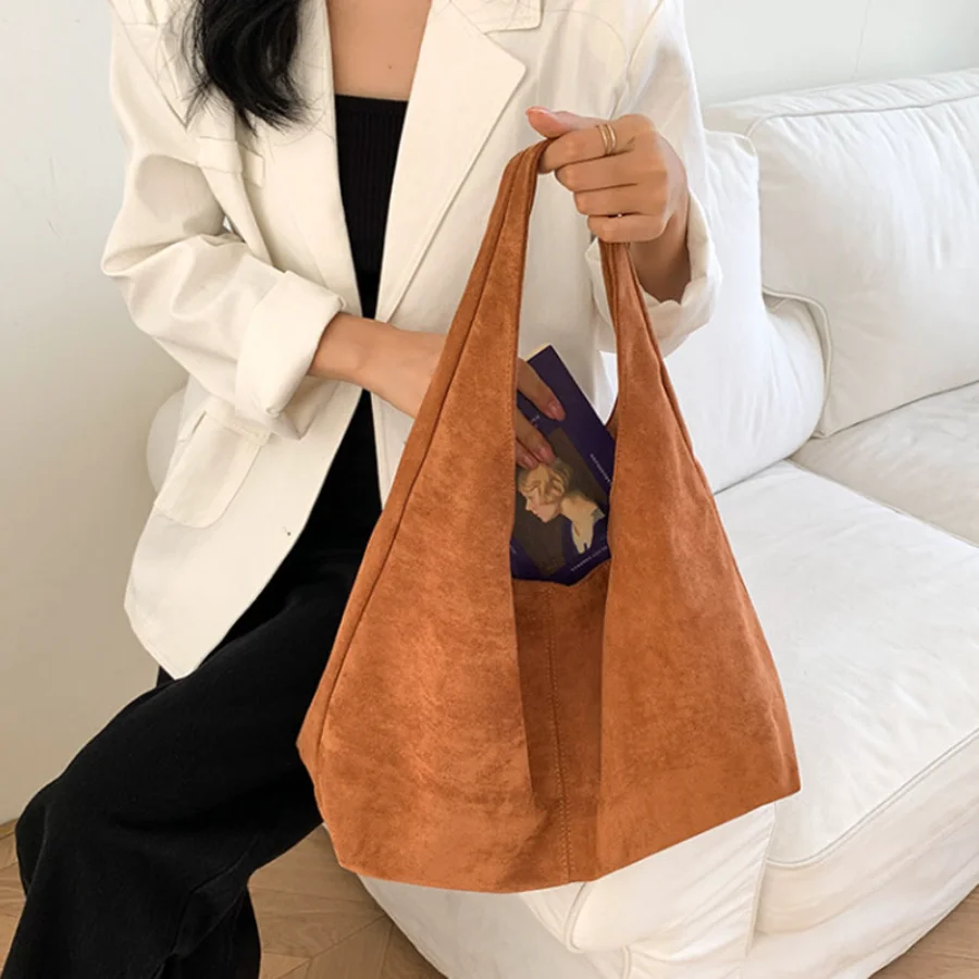 Vintage Faux Suede Hobos Women Shoulder Bags Large Capacity Tote Bag Retro Trend Autumn Big Shopper Purses Handbags 2026